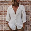 Herren-T-Shirts, Baumwollhemden für Männer, neu, lässig, langärmelig, Knopfleiste, Strickjacke, Tops, 2024, Frühlingsmode, einfarbig, lose Herren, weißes Hemd, Vintage-Stil, L231208