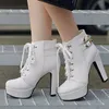 Boots QPLYXCO Big size 34-50 ankle boot short Autumn winter Sexy Women's lace up high heels 12cm wedding Party shoes 3872 231207