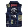 Gilet da uomo Classic Vintage Jeans Gilet Giacche senza maniche Disegni di toppe di moda Stile Punk Rock Strappato Cowboy Sfilacciati Denim Serbatoi 231207