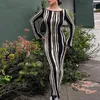 Casual Dresses Spot European And American Knitted Black White Striped Long-sleeved Dress Sweater Long Elegant Women Clothing