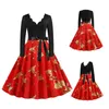 Casual Dresses Women Winter Xmas Robe Sundress långärmad V-ringning Swing Vintage Christmas Vestidos Dress Sexig Printing Rave Party S-3XL