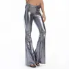 Calças femininas de duas peças Pantalon metallique a clochettes brillantes pour femmes leggings de fitness vintage sexy taille basse 231206