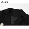 レディーススーツブレザースーツ韓国スタイルブレザーコートファッション3dflowers飾るシングルボタントリミングジャケットの女性ゴスパンクフラップポケットアウター231208