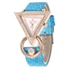 Wristwatches Unique Women's Quartz Watch With Diamond Triangle Dial Fashion Pu Leather Strap Luxury Wrist Watches Relojes Para Mujer