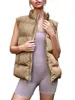 Gilets bouffants pour femmes, couleur unie, col montant, cordon de serrage, gilet matelassé, décontracté, sans manches, veste rembourrée, manteau, hiver