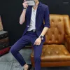 Men's Suits Senior Sense Medium Sleeve (Blazer Nine-point Pants) Spring And Summer Thin Fashion Casual Blazer Two-piece Set Suit For Men