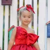 Red Bowknot Satin Flower Girl Dresses Cute One Shoulder Puff Princess Party Birthday Kids Formal Gowns Toddler Little Girl Christmas Wedding Prom Dance Dress CL3026