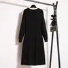 Casual Dresses Elegant Knitted Dress For Women 2023 Female Large Size 4XL Autumn Winter Loose V Neck Black Single-breasted Party Clothe