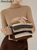 여자의 스웨터 호레 톤 긴 슬리브 반 하이 고리 바닥 셔츠 가을 가을 겨울 식용 나무 곰팡이 최고 패션 우아한 부드러운 티 231208