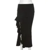 Skirts ALLNeon Gothic Black High Waist Bodycon Mid Skirt E Girl Punk Ruffles Split A Line Y2K Fashion Women Streetwear Bottoms 231207