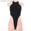 Women's Tanks Camis 2020 Ladies Fashion High Street Wear Bodysuit Sexy Women Halter Black w Orange Rose Red Backless Body Top Slim Clubwear Rom L231208