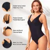 Kvinnor Sexig thong bodysuit inbyggd bh Tryck upp bröstet slät V -hals Body Shaper Mage Control Slimming Backless vadderad Shapewear