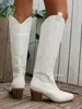 Boots Bonjomarisa White Cowboy Boots för kvinnor pekade på Chunky Heel Fashion Embroidery Cowgirl Western Boots Fall Winter Shoes Woman 231207