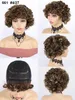 Short Curly Pixie Cut Wig With Bangs Ombre Color Human Hair Machine Made Lace Wigs For Women F-661