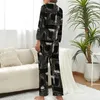 Vêtements de nuit pour femmes Rétro Mod Pyjama Quotidien 2 Pièces Carrés Abstraits Mode Pyjama Ensembles Femmes Manches Longues Col en V Modèle De Loisirs Costume À La Maison