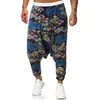 Men's Pants 2023 Ink Painting Printed Loose Cotton And Linen Print Flower Bouquet Feet Large Men Sports Toe Slip