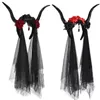 Haarclips Gothic Antelope Sheep Horn Headband Flower Tule Hoop Halloween Devil Cosplays Accessoires Headpiece