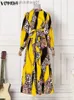 Abiti sexy urbani VONDA 2023 Estate Bohemian Robe Lantern Sle Maxi vestito estivo Vintage Lady stampato abito lungo pieghettato Casual con cintura Party Vestido L231208