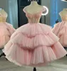 Robes de soirée rose une ligne robe de bal fête nouveau personnalisé grande taille à lacets fermeture éclair sans manches dos nu épaules dénudées tulle paillettes perlé pli