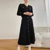 Werk Jurken Elegante Gebreide Tweedelige Rok Set Vrouwen Bijpassende V-hals Vest A-lijn Lange Stijlvolle Mode Vintage Pak 2023