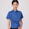 Kvinnor Bluses Office Lady Silk Touch Summer Kort ärmskjorta utan fickan dolda knäppta skakor Casual Slim Shirts