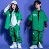 Stadiumkleding Kinderen Tiener Kpop Straatoutfits Hiphopkleding Groen shirt Tops Cargo Joggerbroek voor meisjes Jongen Jazzdanskostuum Showkleding