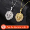 Partihandel Hip Hop Jewelry 18K Gold Plated Micro Pave Ice Out Moissanite 925 Silver Lion Head Charm Pendant Necklace