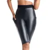 Women S High Leather Pants Female Waist Coach Physical Issues Elastic Collar Wide Waisted Underwear Pockets