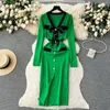 Casual Dresses Women Bow Tie Single Chest V-Neck Long Sleeve Body Dress Fashion Tank Top Elastic Fit Autumn Winter Sweater