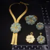 Colar brincos conjunto brasileiro banhado a ouro para mulheres flor festa pulseiras anel Yulaili