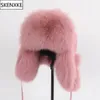 Chapeaux de trappeur en fourrure naturelle pour femmes, chapeaux Ushanka russes d'hiver, oreilles épaisses et chaudes, chapeau de bombardier à la mode pour dame, casquette en vraie fourrure véritable, 231207