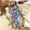 Vêtements ethniques Vêtements ethniques Mode Design classique Africain Dashiki Femmes Abaya Tissu en mousseline de soie Imprimer Robe ample Ajouter un pantalon 2 Pi Dhg0D