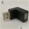 Connecteurs de câbles d'ordinateur 300pcs / lot 90 degrés coudé USB 2.0 A mâle à femelle adaptateur USB2.0 coupleur connecteur convertisseur d'extension Fo Dhctj