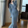 Casual Kleider Vintage Meerjungfrau Pullover Lange Für Frauen Kleidung Elegante V-ausschnitt Gestrickte Warme, Figurbetontes Kleid Koreanische Chic Winter 2023