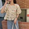 T-shirt da donna Alien Kitty cotone coreano fiori Puff Sle 2021 Femme Chic stampa a vita alta allentato confortevole estate dolce pullover camicieL231208