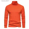 Men's T-Shirts Mens Orange Turtleneck Sweaters 2023 Autumn Winter Long Sle Slim Fit Basic Top Casual Warm Lightweight Undershirt Pullovers L231212