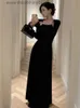 Urban Sexy Dresses Maxi Black Dress Women Backless Design Slim Tender Vintage Long-Sle Casual Spring Party French Style All-Match Basic L231208