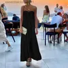 Abiti sexy urbani 2023 Chic Boho senza maniche avvolgente sul petto abiti da spiaggia elegante con spalle scoperte abito lungo moda donna altalena in raso abito ampio L231208