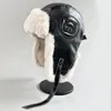 Trapper Hats pu leather retro pilot hat Lei Feng women s winter warm cycling plus cotton windproof and cold men s ear protection 231208