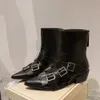 Boot s Short Leather Chunky Heels Goth Punk Designer Low heel Chelsea Cowboy Rock Shoes Moccasin Fashion Black 231208