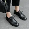 Kledingschoenen 2024 lente lederen loafers dames ronde neus voor comfortpompen blok Oxford