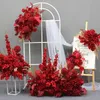 Fleurs séchées rouge Rose feuille d'or fleur artificielle rangée jacinthe pavot décor fête de mariage arc mariage bienvenue signe route plomb faux Floral 231207