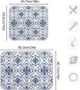 Tapetes de mesa Azul Floral Xadrez Prato Secagem Mat 18x24 Polegada Marroquino Espanhol Azulejo Seco Pratos Pads Protetor de Microfibra para Bancadas de Cozinha