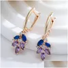 Dangle Lustre Boucles d'oreilles Gkins Brillant Violet Bleu Mélange Naturel Zircon Goutte Femmes Tendance 585 Rose Or Couleur Fine Bijoux Cristal Cadeau D Otfcz