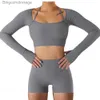 Kadın T-Shirt Yoga Seti Kadın Dikişsiz Spor Seti Set Sutu Bra Long Sle Mahsul Top Spor Top Spor Salonu Tayt Yoga Şortları Kadınlar İçin Egzersiz Giysileri231208