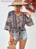 Women's T-Shirt 2023 Summer Floral Boho Blouse Women Short Sle V Neck Print Blouse Ladies Loose Flower Blouse For WomenL231208