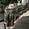 Table Cloth Linen Christmas Tablecloth Dyed Green Plaid Holiday Village Home Textile Year Rectangular Tablecloths Dining Table Cover 231207