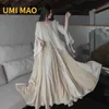 Urban Sexy Dresses UMI MAO Chinese Style Loose er-long Ankle-length Oversized Swing R Edge Stitching Literary Heavy Work Elegant Dress Woman L231208