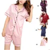 Vêtements de nuit pour femmes Été Y Femmes Soie Satin Pyjamas Ensemble Deux Pièces PJ Ensembles Vêtements De Nuit Vêtements De Nuit Loungewear Bouton-Down Drop Livraison App Dhiqn