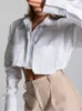 Blusas de mujer, camisa corta blanca a la moda, Primavera Verano 2024, blusa elegante para mujer, Tops cortos de manga larga, camisas con bolsillos para mujer y